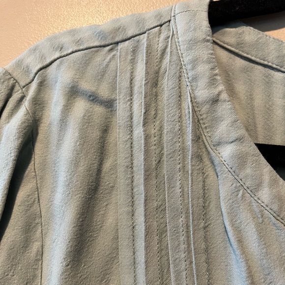 J. Jill 2-Tone Sage Green Subtle Stripe Print Rayon Top with Pintucking - Picture 3 of 13